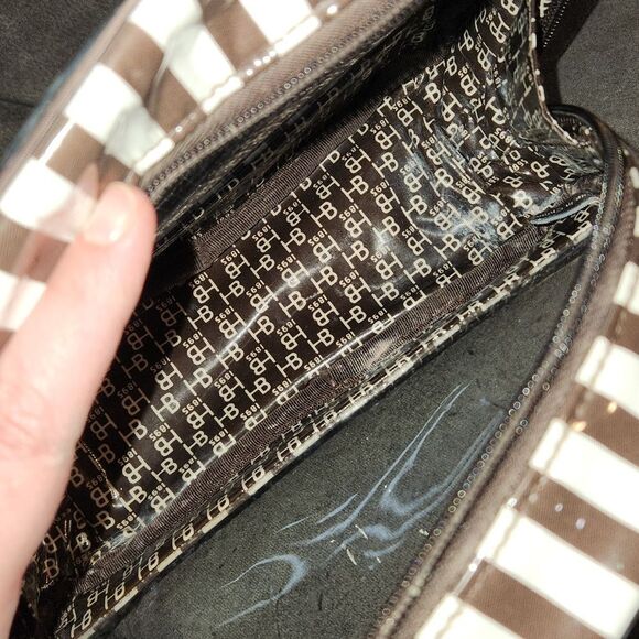 Henri Bendel Brown and White Striped Clear Cosmetic Bag - Picture 7 of 10